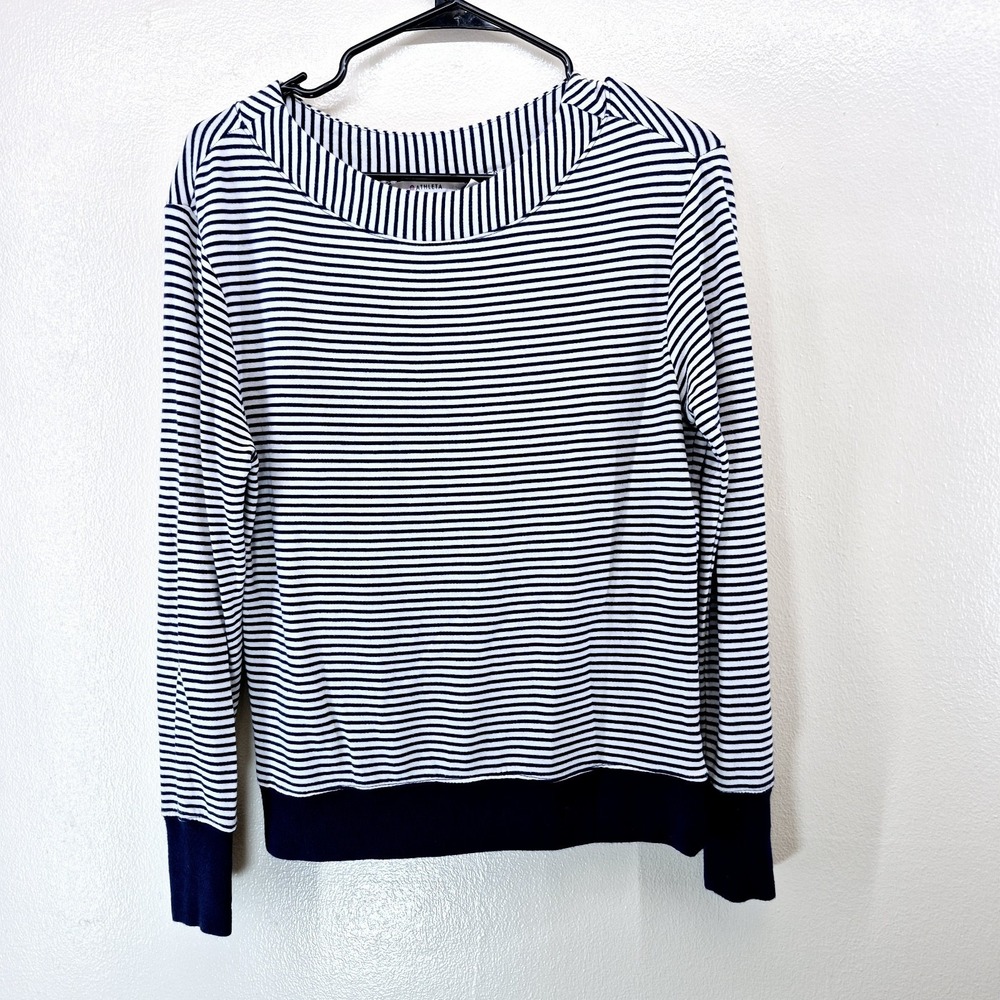 Athleta‎ Studio Striped Boatneck Sweater Womens XS Navy Nautical